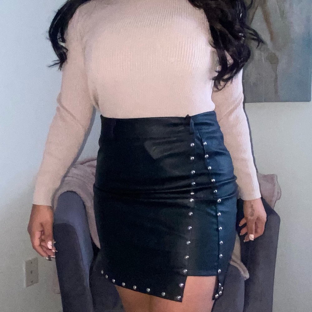 Faux leather studded skirt